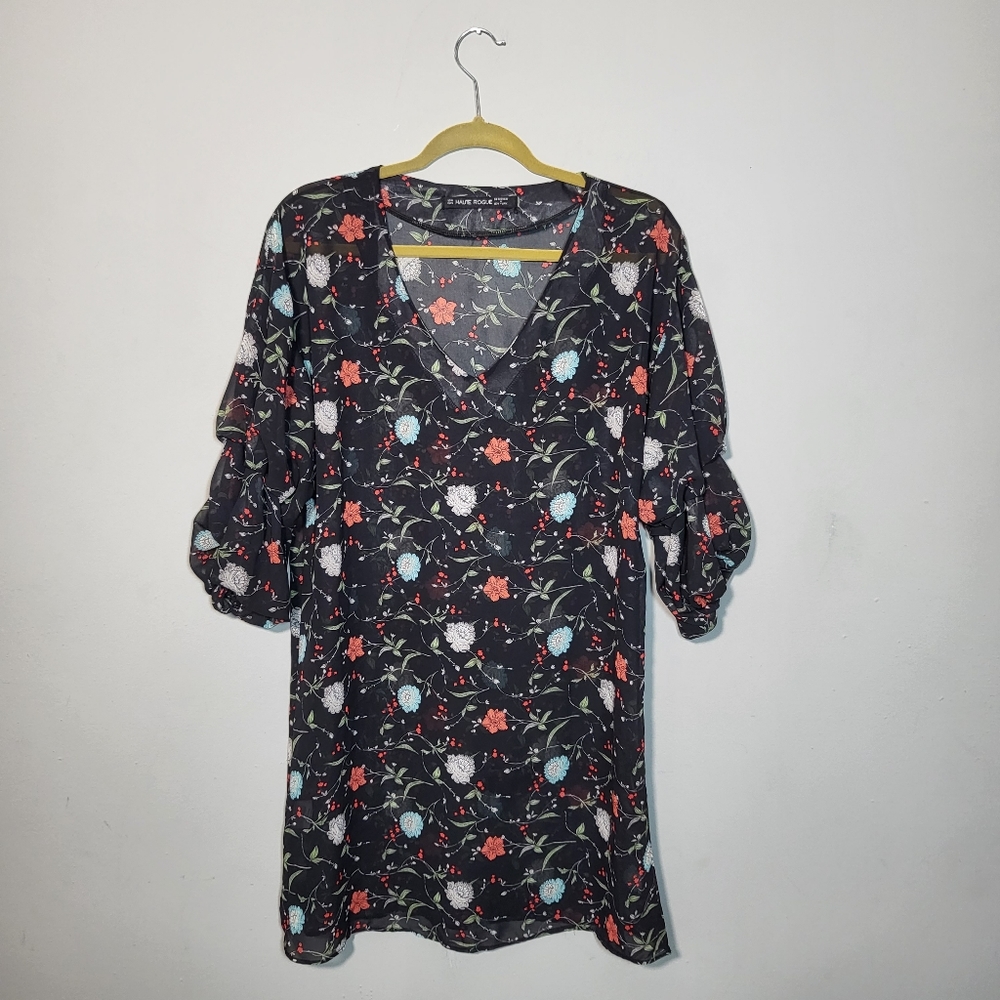🌞 Haute Rogue Sheer Mini Dress Floral womens size large